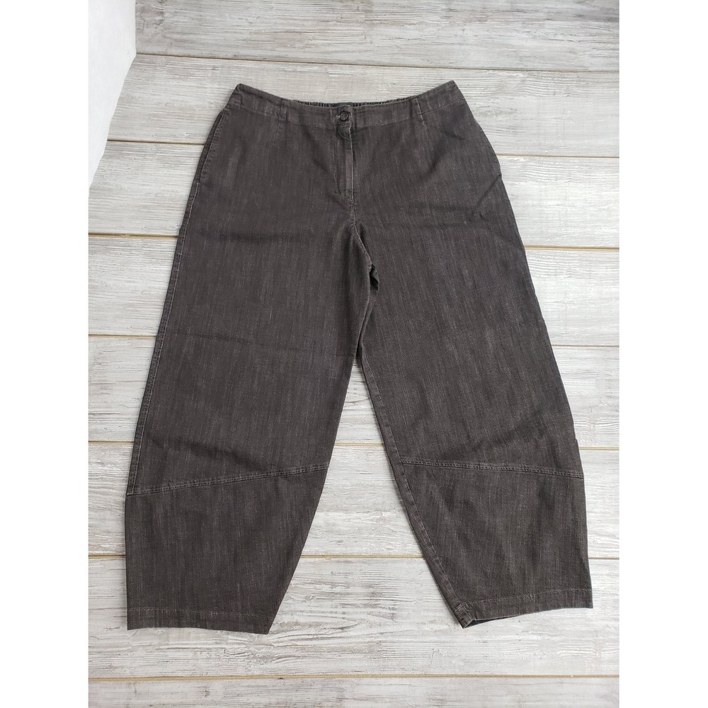 Oska Wide Leg Cropped Pants Women Size V Dark Brown Cotton Balloon Trousers